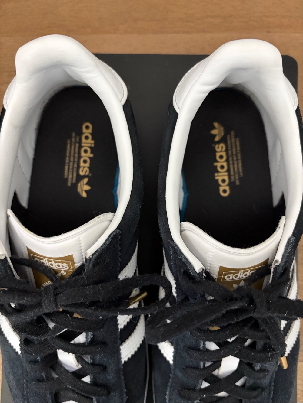 adidas woman Black & White Suede Sneakers with Gold Tongue Badge - Picture 2 of 9